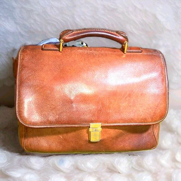 Vtg Pebbled Leather Briefcase Lap Top Messenger Bag Adjustable Shoulder Strap - Picture 15 of 15